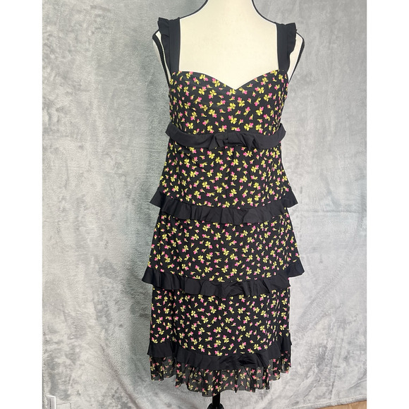 Vintage‎ Betsey Johnson Swim Dress Tiered Ruffle Stretchy Rosebud Y2K M-L Mesh - Picture 1 of 13